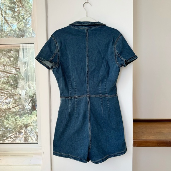 New Free People We The Free CRVY Lennox Shortsuit Denim Jumpsuit Blue - Picture 5 of 10